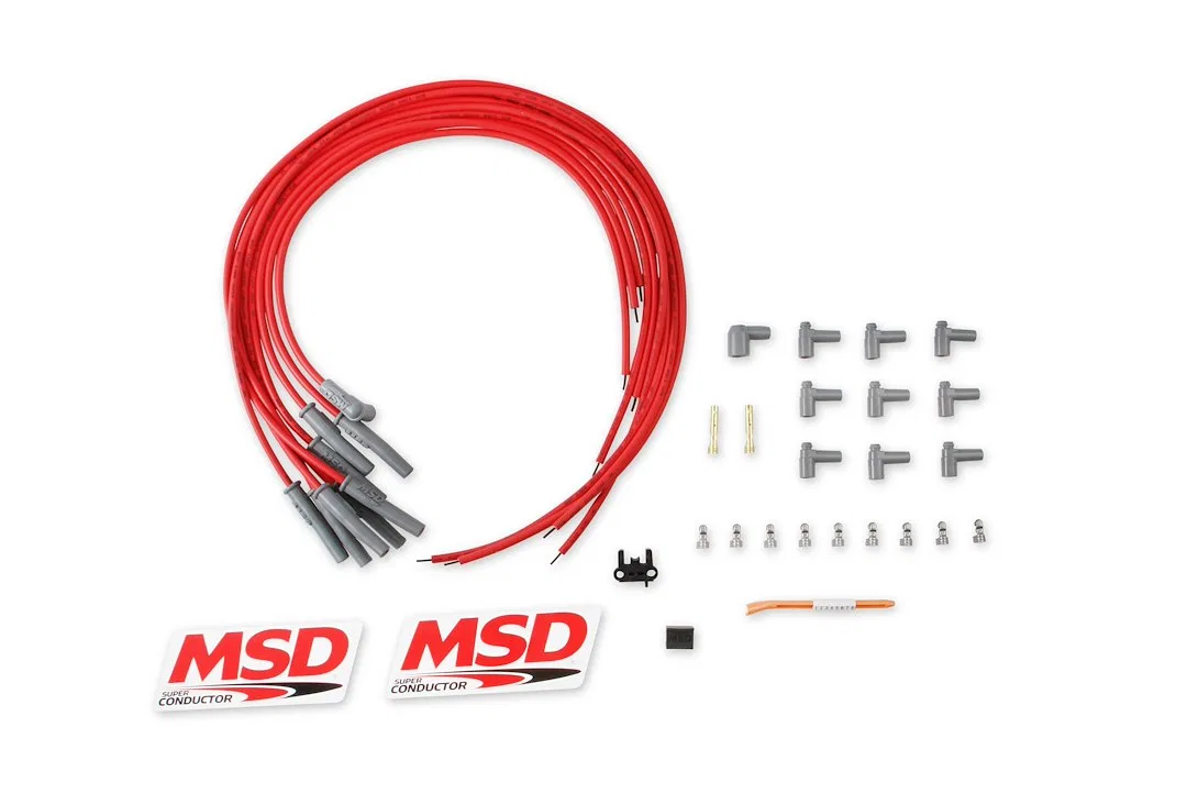 31189 – MSD CO. Spark Plug Wire Set, Unassembled Red 8-1/2 Millimeter Silicone and Synthetic Helically Wound Copper A...